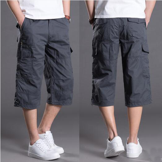 

Men's Baggy Multi Pocket Military Zipper Cargo Capris Hot Breeches Male Quarter Army Green Khaki Men Tactical Shorts Plus Size KB, Sky blue
