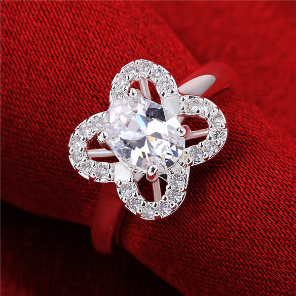 

925 silver rings Insets four-leaf flower GSSR647 Factory direct sale sterling silver plated finger ring