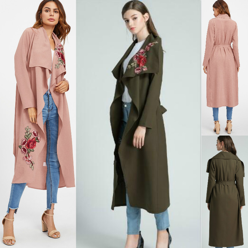 Women Autumn Cotton Embroidering Jacket Fashion Long Sleeve Outerwear Coats 2017 Turn-down Collar Winter Casual Open Stitch Irregular Coats