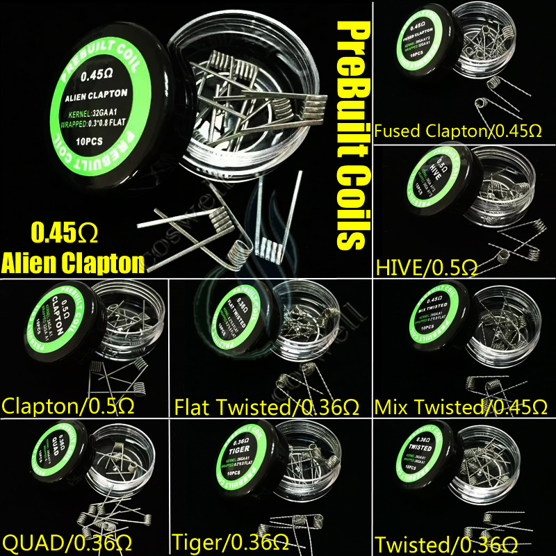 

Pre Built Coils 9 Types Heating Resistance wrap wires Alien Fused Clapton Flat Mix Twisted Hive Quad Tiger mods Vapor RDA premade coil head