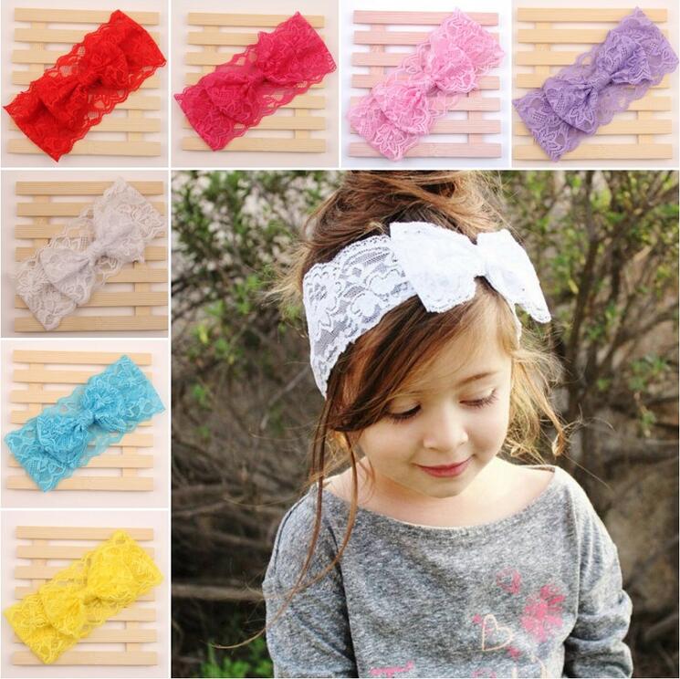 

Headbands for Girls Baby Girl Kids Lace Hairbands Children Bowknot Hairband Hair Accessories 7 colors XM 014, As picture