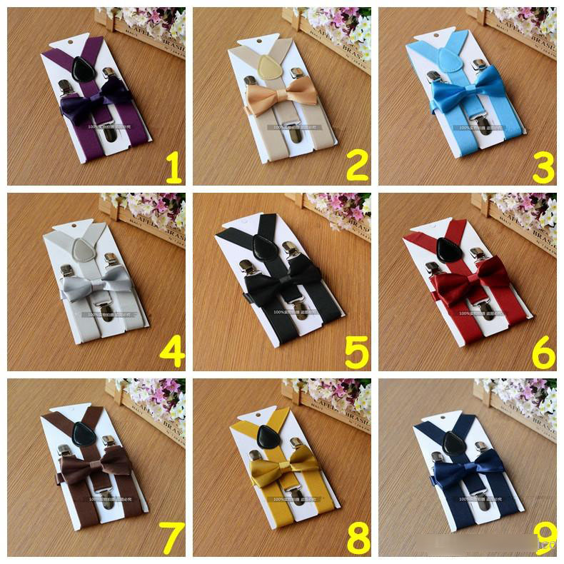 

26 Colors Kids Suspenders Bow Tie Set for 1-10T Baby Braces Elastic Y-back Boys Girls Suspenders Accessories Free Shipping, 1lot=1set=(suspenders + bow tie)