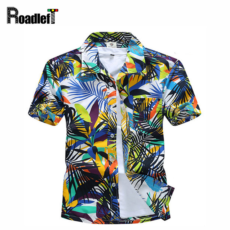 

Wholesale-New 2016 Men's clothing summer short sleeve shirts Men hawaiian shirt casual floral shirt camisas masculina, plus size 4XL, Brown