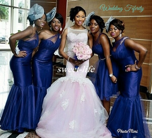 

Royal Blue Long Bridesmaid Dresses Sheer Tulle Appliqued One Shoulder Mermaid Plus Size 2020 Nigeria Wedding Guest Formal Wear Evening Gowns