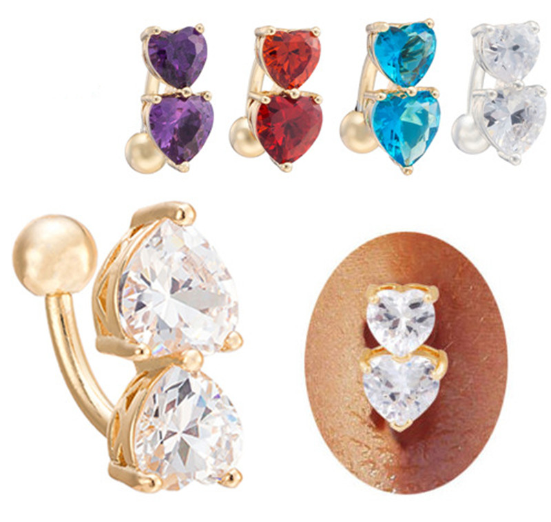 

Shiny Clear Crystal Disco Ball Belly Button Ring Dancing Jewelry Navel Belly Bar Double Heart Piercing Jewelry for Hot Bar Girl