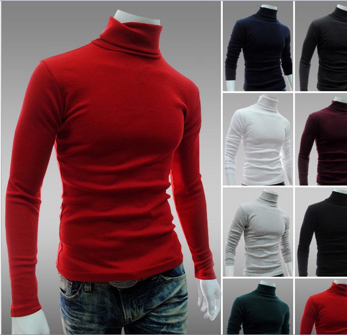 

Turtleneck Sweatshirt Men Solid Color Long Sleeve Pullover Brief Mens Primer Shirt Sweater Free Shipping Korean Style Slim Fit For Men, Blue