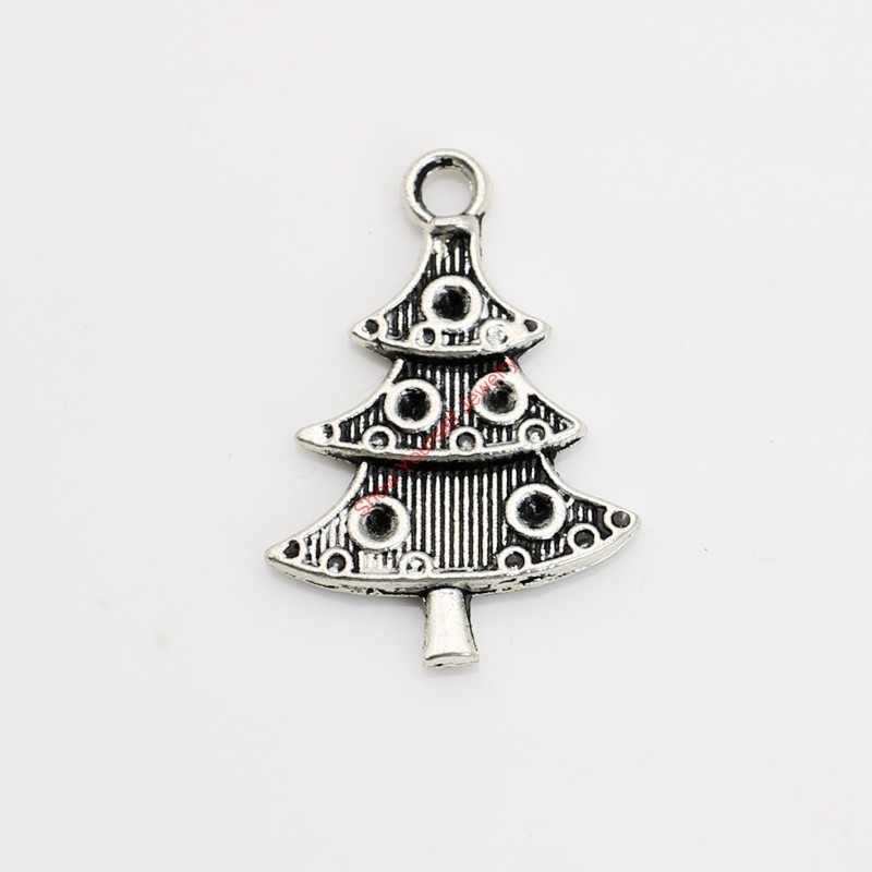 20pcs Antique Silver Plated Christmas Tree Charm Pendants for Bracelet Necklace Jewelry Making DIY Handmade Craft 25x17mm-image-386299707