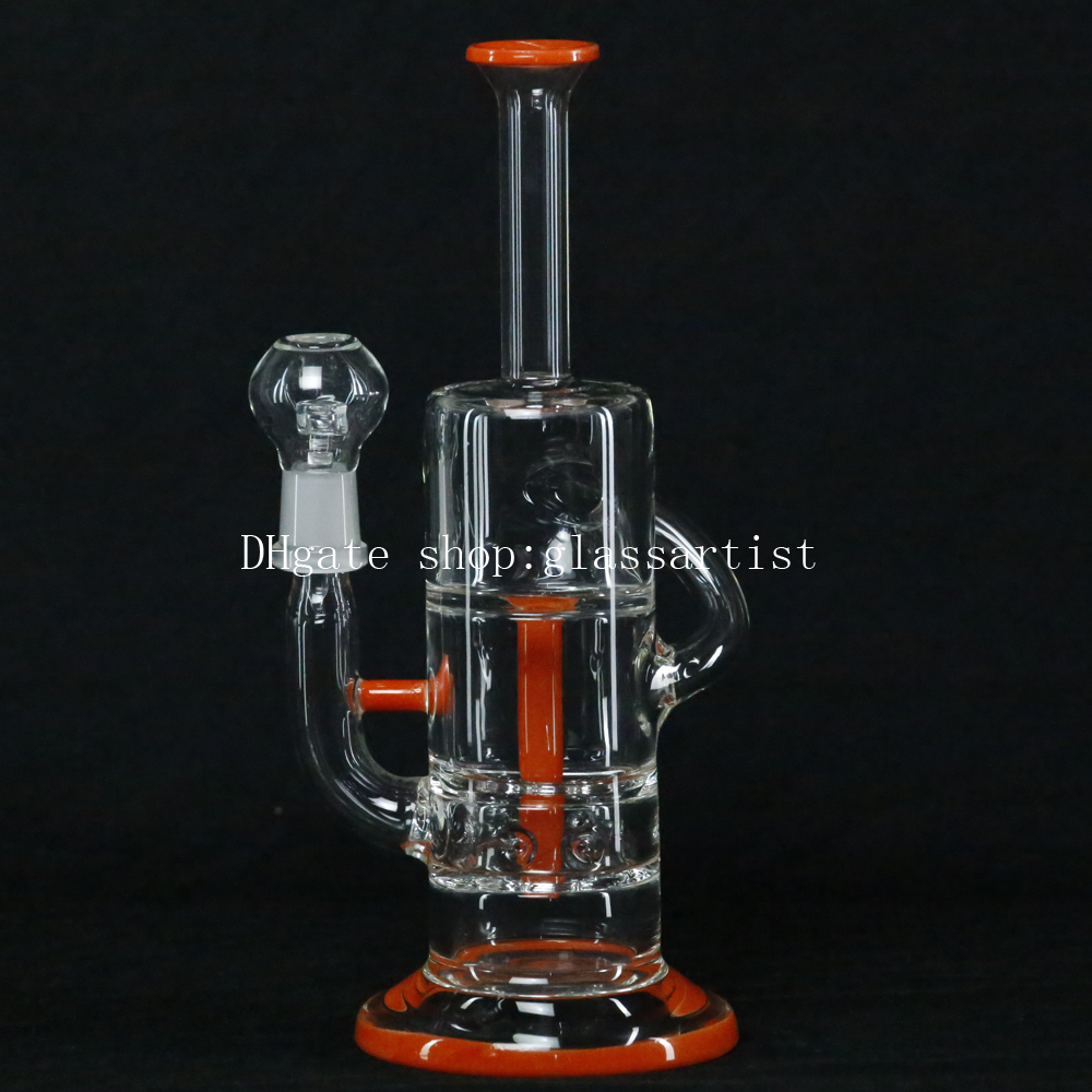 

7 inches glass bong recycler perc 14.5mm male joint oil rigs with dome and nail
