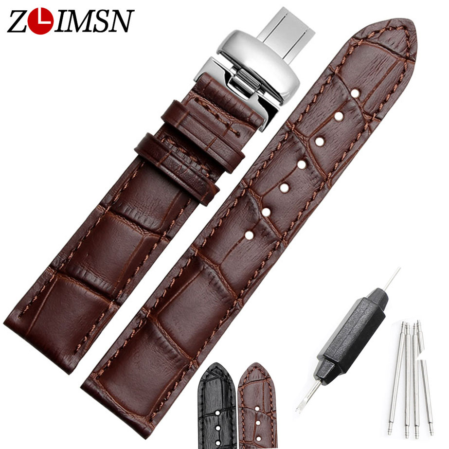 

ZLIMSN Watchbands Leather Band For Tissot Black Brown Crocodile Grain Genuine leather Watch Bands straps weatband Men Women