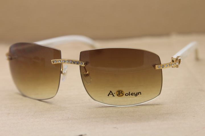 

Hot mens Rimless White Genuine Natural Buffalo horn sunglasses Big diamond Sunglasses driving glasses C Decoration gold frame Size:62-18-140mm