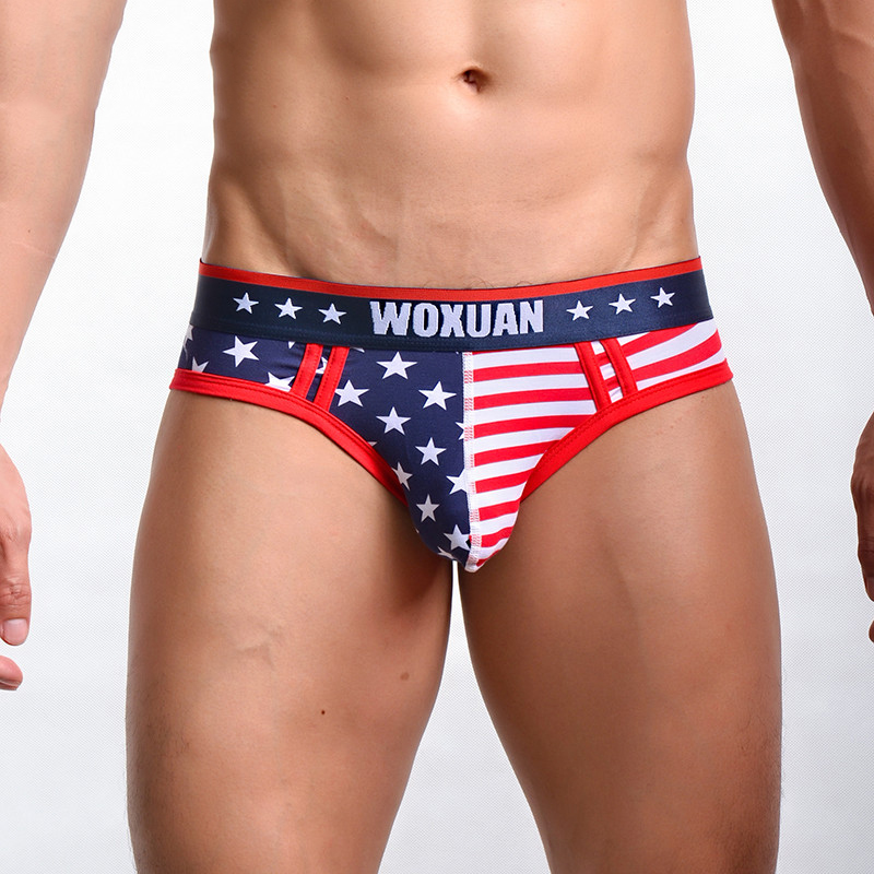 

Men' Underpants Briefs Classic USA Flag Printed Mens Brief Cotton Men Underwear Sexy Low Waist Convex Design Panties Casual, Red