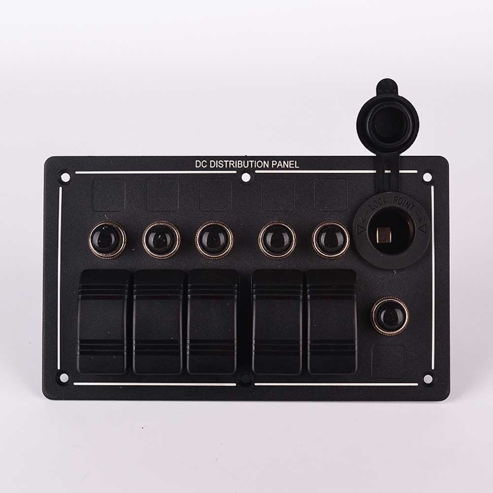 CAR Waterproof 5 Gang Aluminum LED Rocker Switch Panel Power Socket car-styling Marine Boat-image-467285503