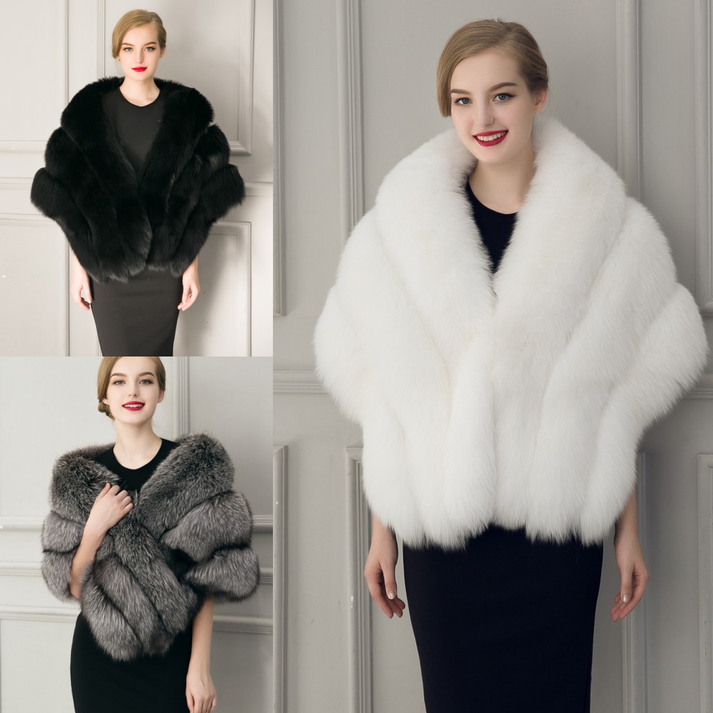 

2020 Winter Bridal Wedding Coat Faux Fur Wraps Warm shawls Outerwear Black Gary White Women Jacket Prom Evening Super Long 155*44 cm