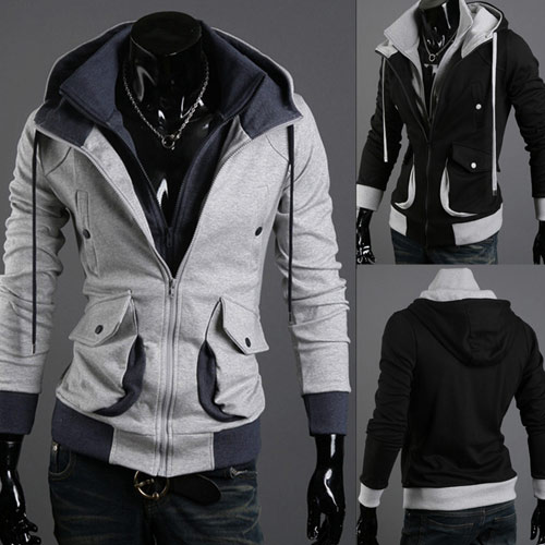 

New winter MRPK hoodies perspective pocket contrast color hooded long-sleeved cardigan sweater coat brushed, Black