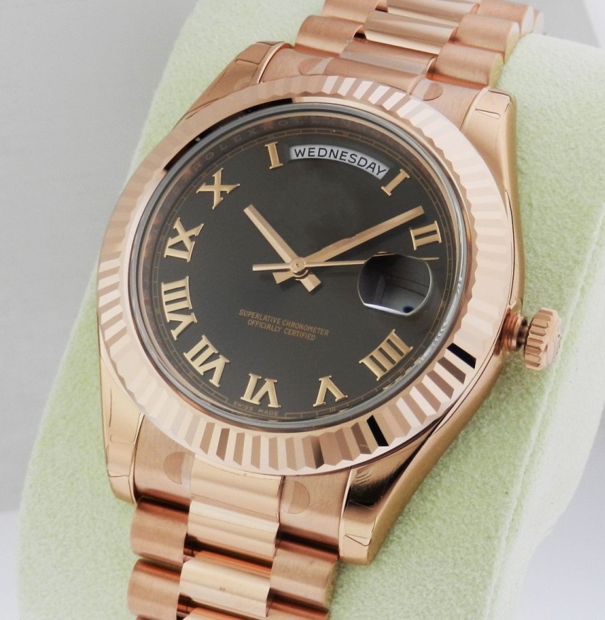 

Free shipping Luxury 218235 Automatic machinery Mens Watch Day Date II 18k Rose Gold Brown Roman Dial President Men's Sports Wristwatches, Black
