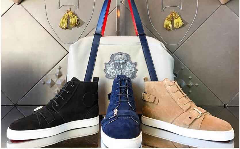 

[Original Box]Three Color Franch Top Red Bottom Sneaker Mono Strap Suede Sneakers Hightop Genuine Leather With Ziper Shoes Black Khaki Blue, Unisex size eu35-46