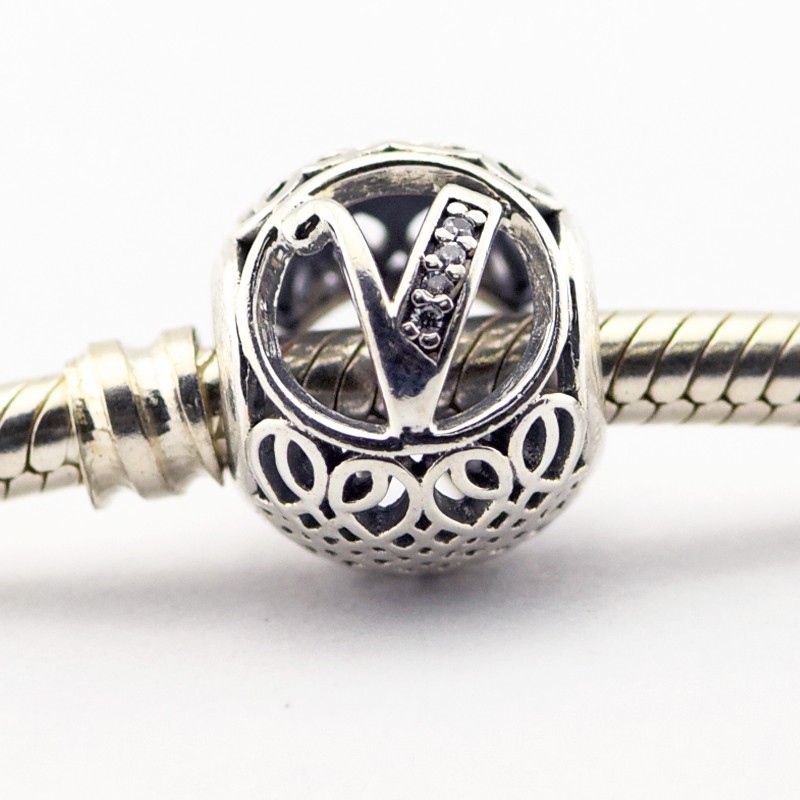 

Vintage V Clear CZ 22 100% 925 Sterling Silver Beads Fit Pandora Charms Bracelet Authentic DIY Fashion Jewelry, Black