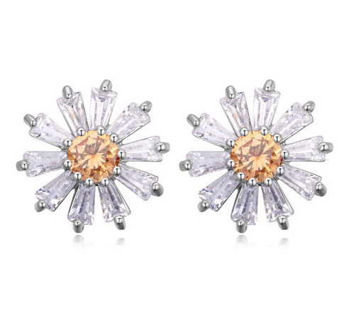 

Earrings Studs Luxury Fashion Women High Quality Zircon Platinum Plated Flower Earrings Jewelry