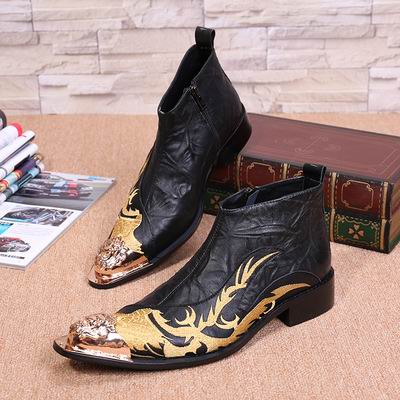 

New Arrivel Designer Metal Toe Charm Black High Top Leather Shoes Fashion Zipper Short Ankle Boot For Men Emboridered Shoes