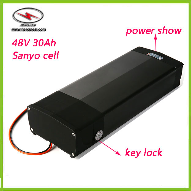 

Lithium Ion Electric Bike Battery 48V 30Ah Electric Bicycle Li Battery Packs with Mounted Track Rear Rack + 5V USB Port