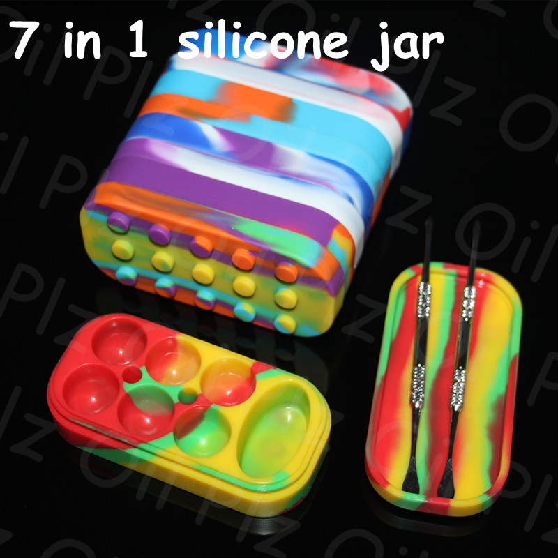 

wholesale dhl free big Silicone jars container 6+1 silicone contianer for wax silicone jars container hand pipe nectar collector