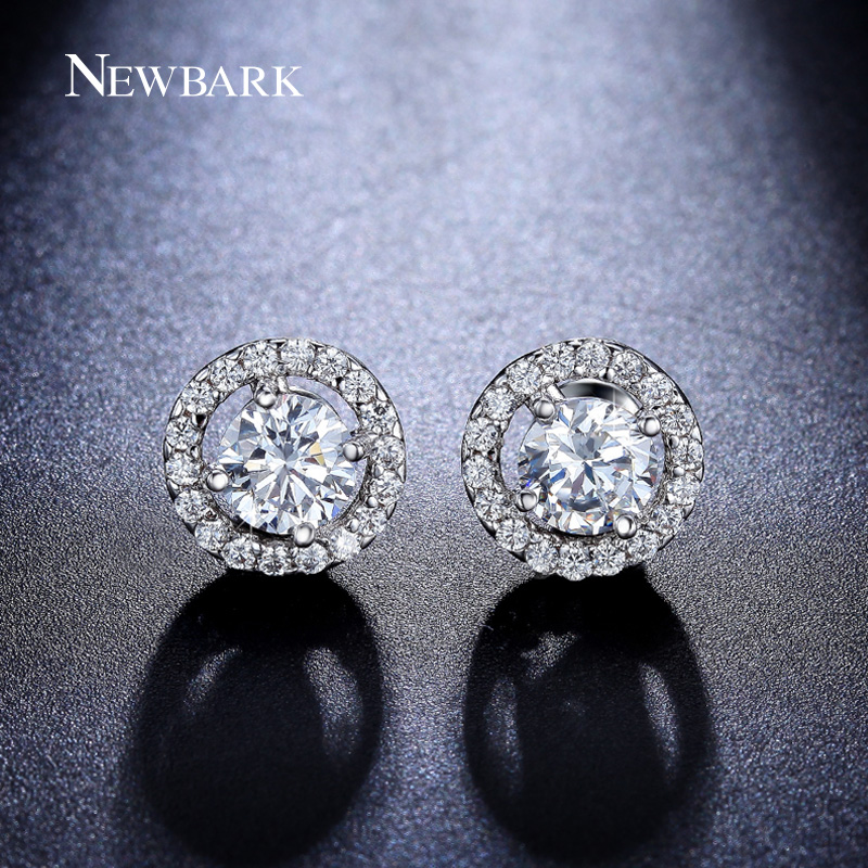

NEWBARK Silver Color Hearts & Arrows Cut 0.75 Carat Earring Paved Cubic Zirconia Stud Earring for Women Wedding Gift q170720