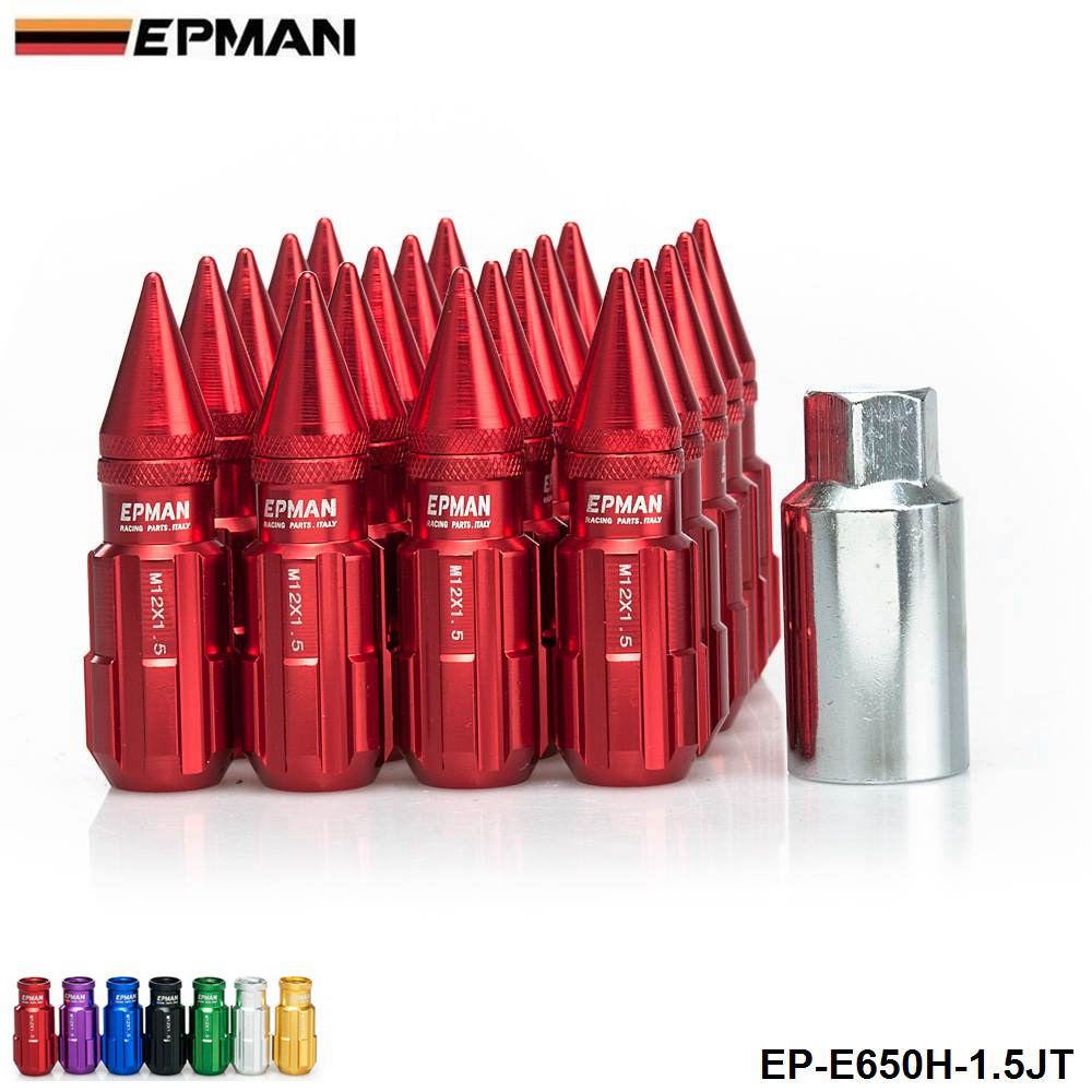 

EPMAN Racing Aluminum Lock Lug Nuts With Spikes 20pcs 12x1.5 W/Key Universal Fit For Honda Civic Toyota EP-E650H-1.5JT