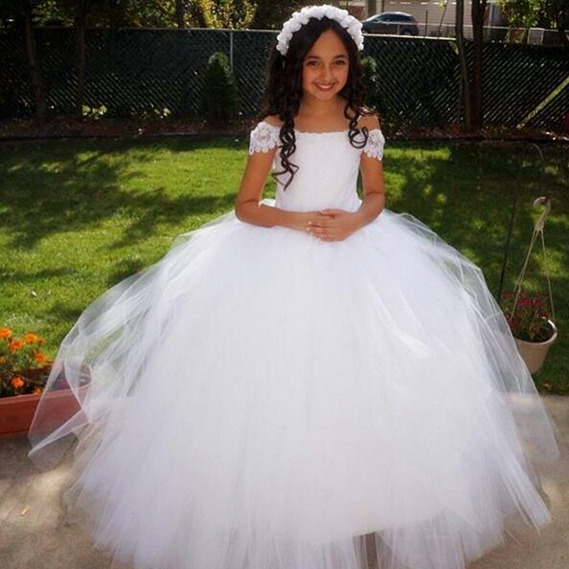 

Hot New Fashion Ball Gown Court Train Flower Girl Dress Party Prom Princess - Tulle / Polyester Sleeveless with, White