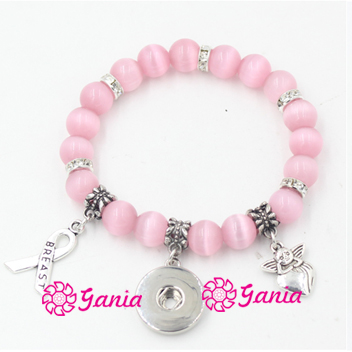 Le plus récent bijoux de sensibilisation au cancer du sein bracelet de perles roses avec ruban de cancer ange 18mm bracelet à pression pour le ca