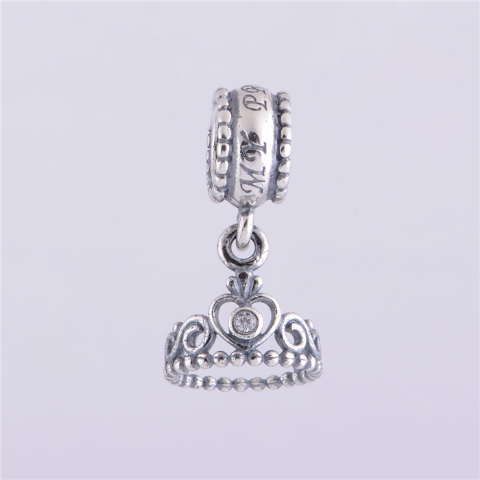 Silver Tone Queen Princess Heart Tiara Crown Dangle Charm fits European Bracelet