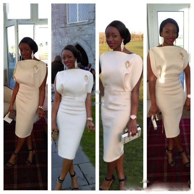 

African Women Sheath Black Girls Prom Dresses 2017 Bateau Sleeveless Tea Length Evening Gowns Zipper Back Formal Party Dresses, Gold