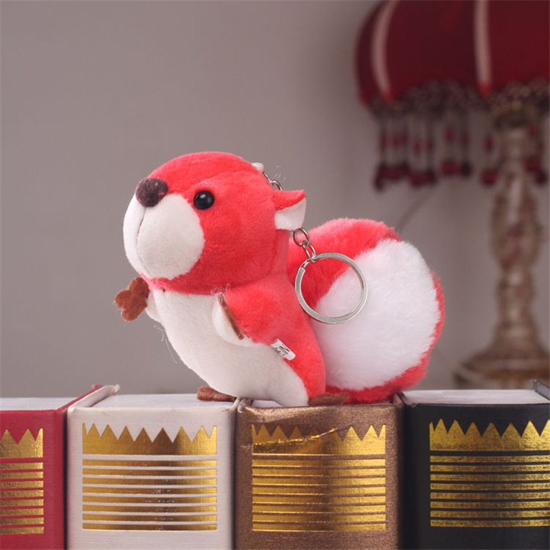 

Cute Fashion Animal Squirrel Plush Doll Toy Key Chain Ring Faux Rabbit Fur PomPom Woman Bag Charms Car Keychain Party Trinket