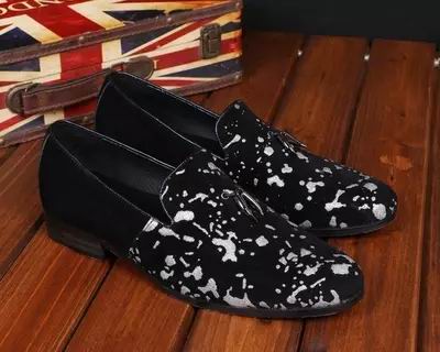 

Personality Mens Black Leisure Loafer Shoes Fashion Graffity Slip On Flat Shoes For Men Boat Shoes Size 38-46