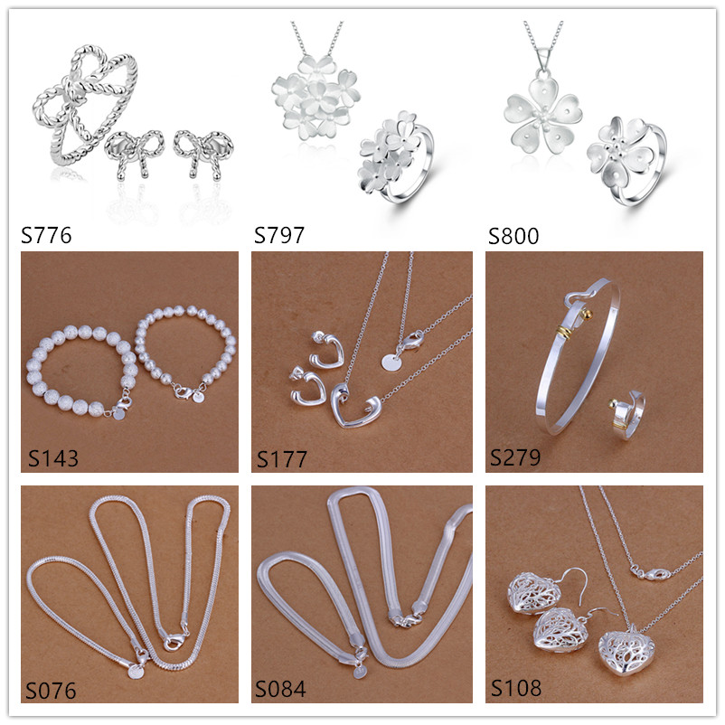 

mixed style sterling silver jewelry sets,fashion 925 silver Necklace Bracelet Earring Ring jewelry set GTS68 free shipping, Mixed colors