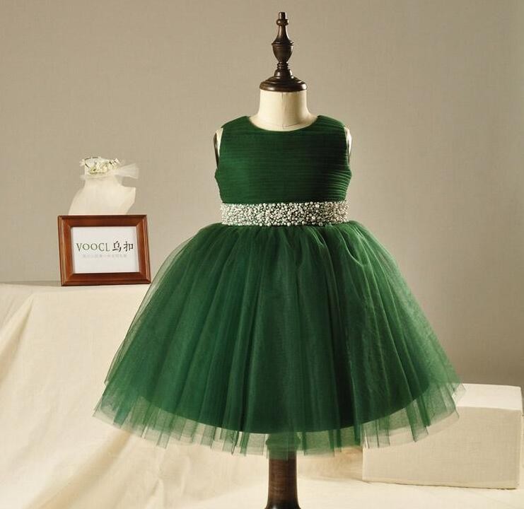 

Elegant Flower Girl Dress 2015 New Arrival Fashion Girls Great Quality Green Diamond Belt Tulle Party Princess Dresses,12M-10Y