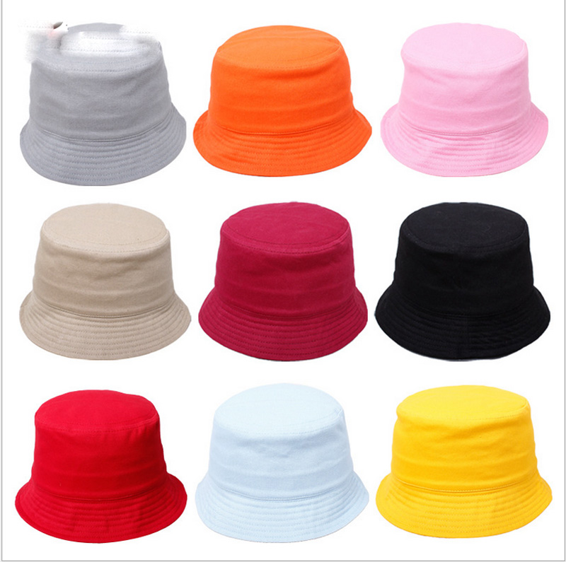 

50pcs/lot Solid Bucket Hat Boonie Flat Hunting Fishing Outdoor Beach Cap children Sunhat Summer Spring Boys Girls Resort Camping Visor, As picture