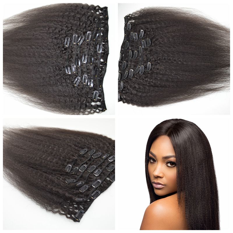 

3a,3b,3c Clips In Human Hair Extension 12-26inch 7pcs/lot 120g Brazilian Human Hair kinky Straight Clip In Extension G-EASY
