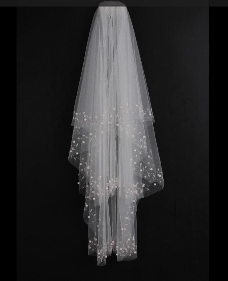 

Bridal Pear Veils short wedding Veils Lace Applique flower Cathedral Length Cheap Bridal Veil free shipping BV04, Ivory