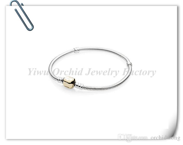 

925 Silver Plated Bracelet Snake Chain 20CM With Barrel Clasp Fit European Beads For Pandora Bracelets With Logo DIY