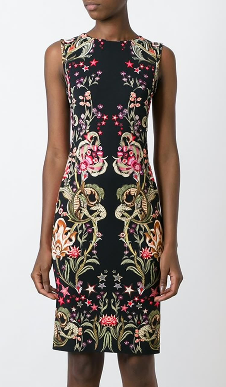 

Vintage Print Women Sheath Dress Round Neck Sleeveless Casual Dresses 084A694, As pictures