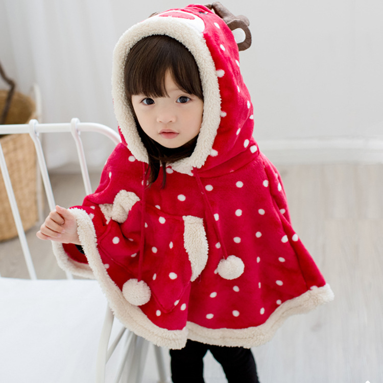 

Baby Girl Outwear Christmas Poncho Spring Winter Festival Christmas Girls Red Dots elk Cloak Coat
