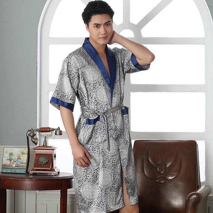 

Wholesale-Plus Size Cool Quality Fashion Male Sleepwears Short-sleeve Silk-like Robes Men Satin Bathrobes /XXL FREE SHIPPING, 001 qy