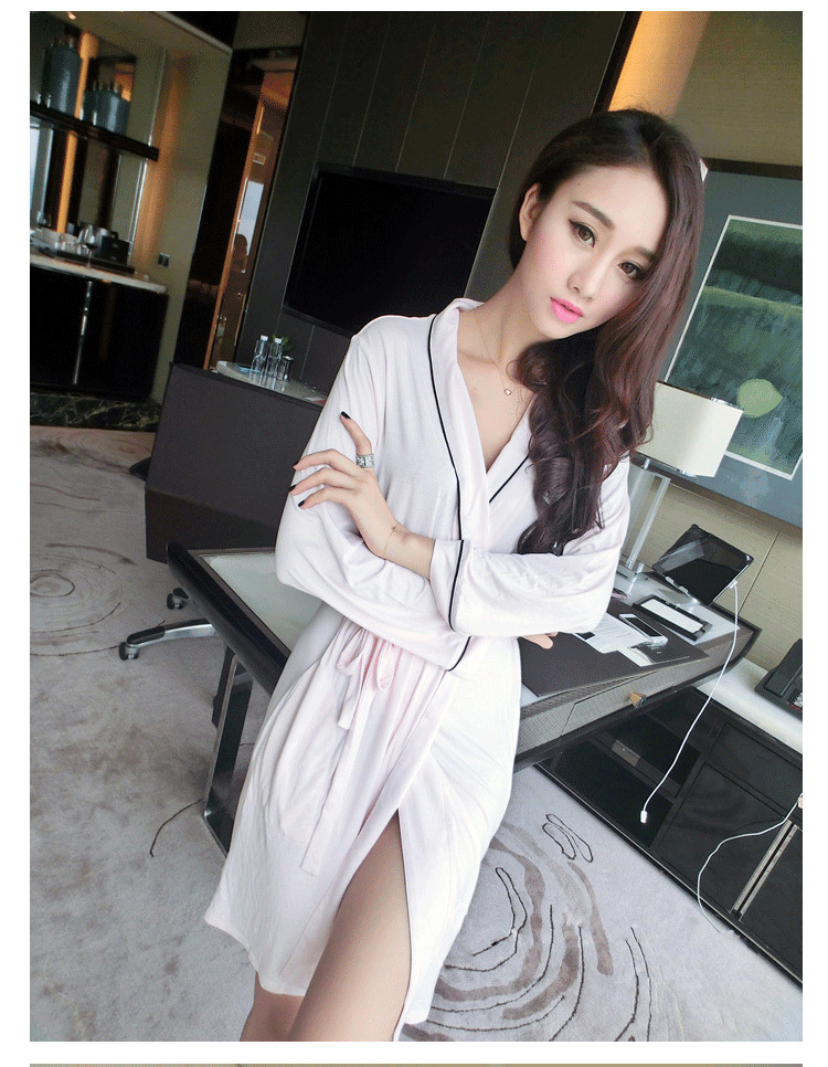 

Wholesale-2016 new style modal cotton embroidery letter women robes women sexy bath robe, Black