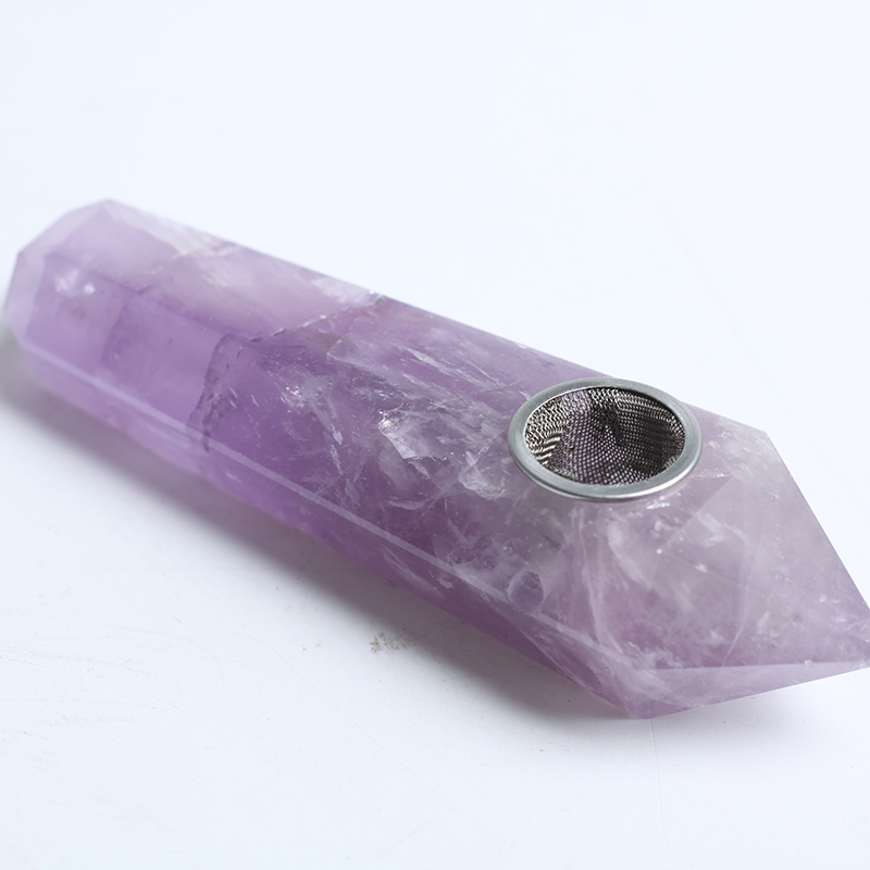 

Free Shipping HJT Wholesale women modern custom smoking pipes natural Amethyst CRYSTAL quartz Tobacco Pipes healing Hand Pipes & Carb Hole