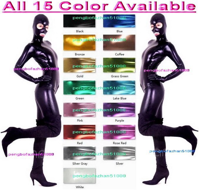 

Unisex Tights Bodysuit Costumes Full Outfit 15 Color Shiny Lycra Metallic Catsuit Costume With Open Eyes/Mouth Halloween Party Fancy Dress Cosplay Suit P097, Rose red