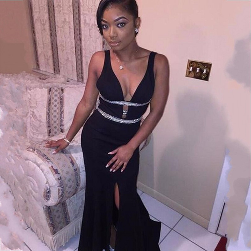 

Deep V Neck Evening Dresses High Side Women Gowns Vestidos De Festa Sparking Beaded Formal Mermaid Prom party Dresses Black Girl Wear, Orange