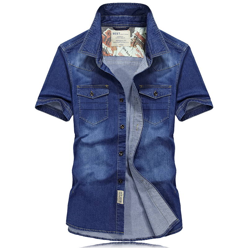 

Casual men's denim shirt slim fit short sleeve camisa de mezclilla retro cowboy style mens shirts camisa denim hombre, Dark blue