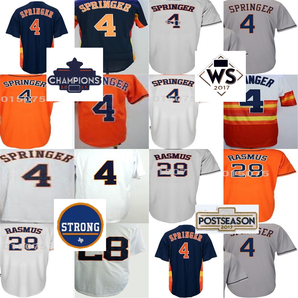 Cheap 2017 Houston Strong WS Champions Patch Mens Womens Kids 4 George Springer 28 Colby Rasmus White Grey Orange Blue Baseball Jerseys