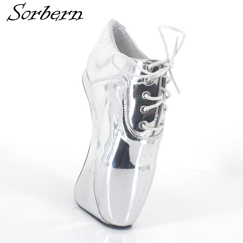 

Sorbern Real 18CM Heels Shoes Lace Up Plus Size Dance Boots Ankle Boots Patent Leather Ladies Party Shoes Real Image Shoes, White