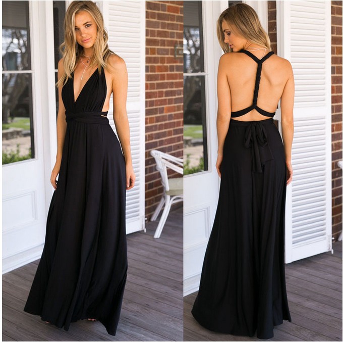 

summer sexy women maxi dress red bandage long dress sexy Multiway Convertible Dress robe longue femme, Black